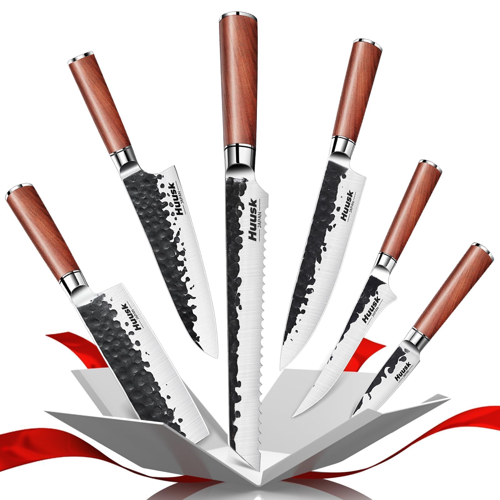 Huusk Japanese Chef Knife Set 6 pcs, Kitchen Knives Set with Gift Box