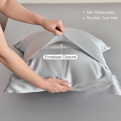 Miniatura 7 de HusiAjiesilk Juego de sábanas de seda de 4 piezas, sábanas de cama 100% seda de morera, juego de ropa de cama de seda de lujo de 19 momme tamaño