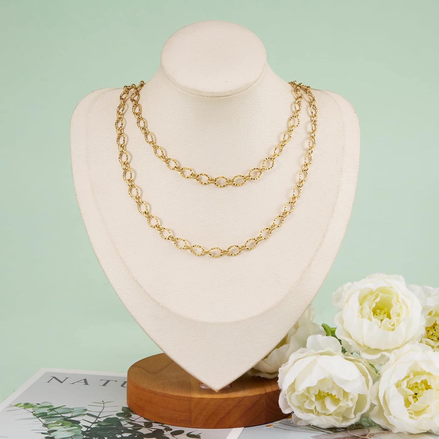 KYUNHOO 9.8 Feet Gold Plated Jewelry Making Chains Bulk on Spool Embossed Stainless Steel Chain for Crafts DIY Charm Necklace Bracelet Jewelry Supplies with Lobster Claws