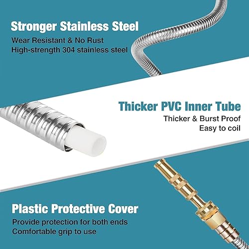 Miniatura 4 de Manguera de agua de metal de 100 pies, manguera de jardín expandible de acero inoxidable 304 de 100 pies con boquilla de manguera de bala de cobre,