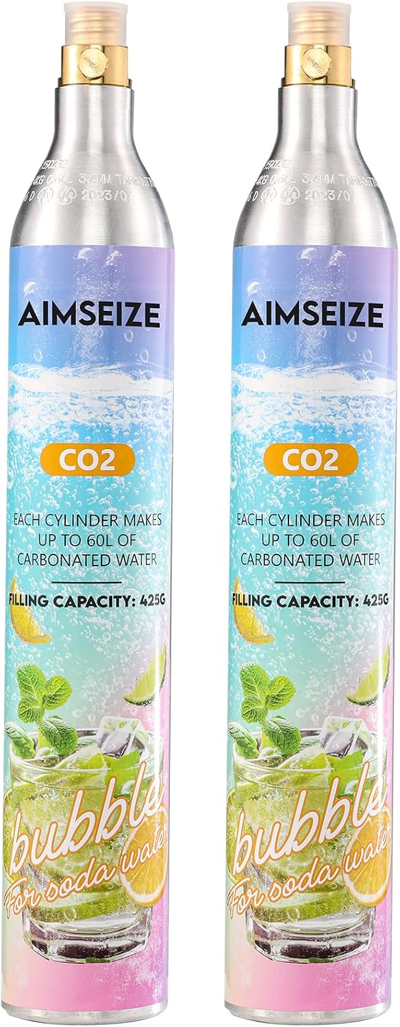 AIMSEIZE CO2 Cylinder for Soda Makers - 60L Fast Refill Carbonator Cartridge 2piece (14.5 oz) Compatible with Most Soda Machines | Eco-Friendly.