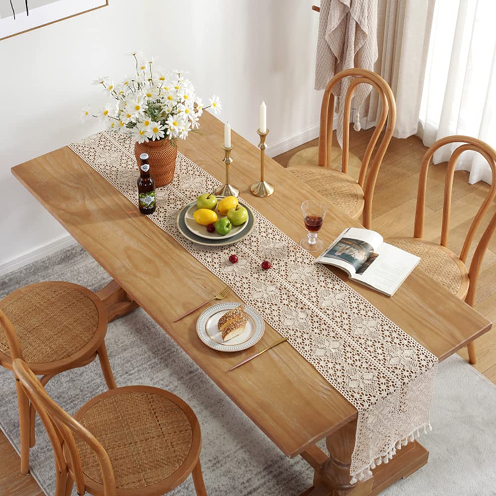 Runner da tavolo in macramè, in pizzo con nappe, elegante decorazione da tavolo, per matrimoni, feste, tavolo da pranzo, sposa e baby shower, decorazione da tavolo, 30 x 200 cm, fiocco di