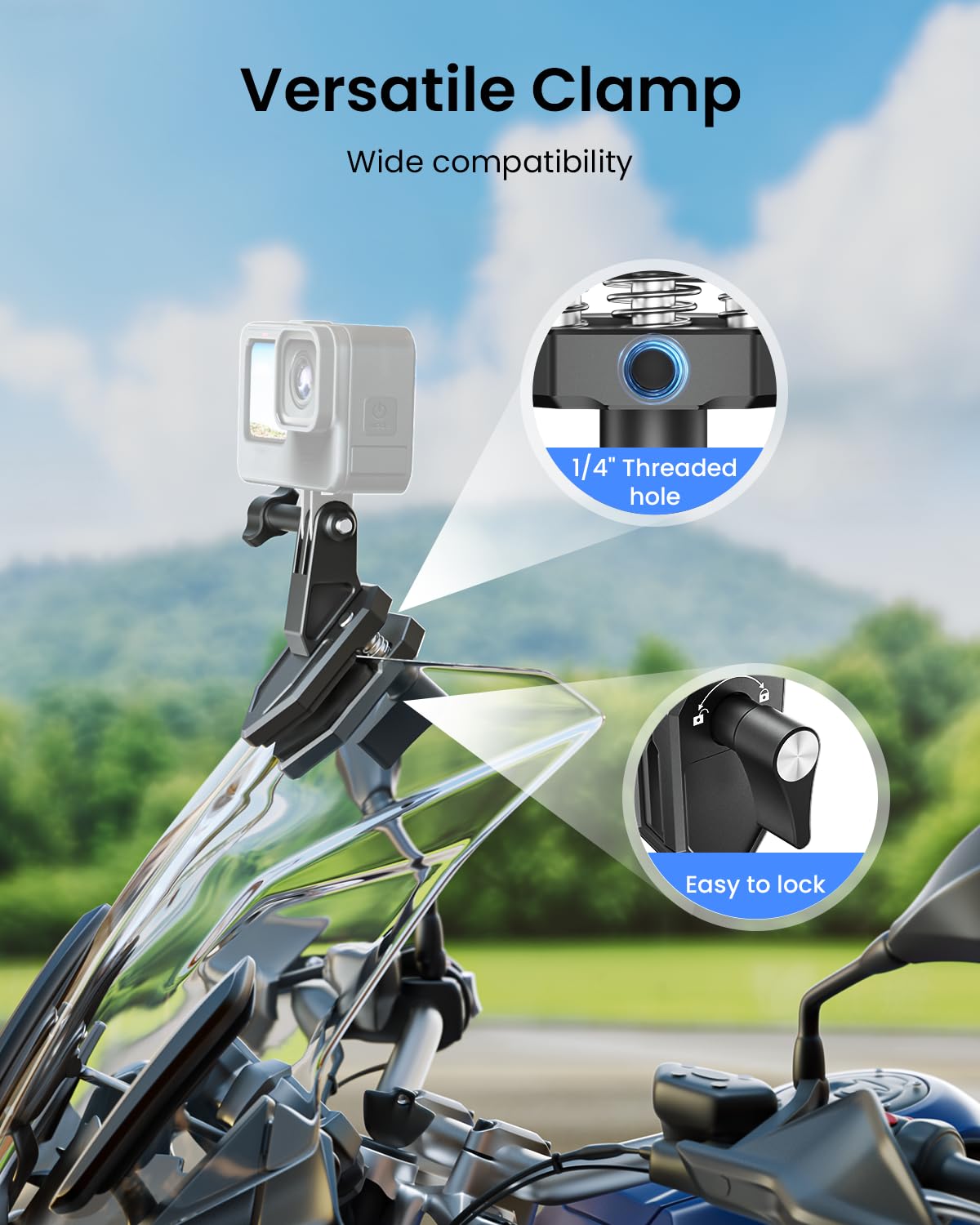 Support À Pince pour Pare-Brise De Moto Caméras pour Insta360 X5 X5/X4/X3 pour GoPro pour DJI Osmo Action Supports À Pince pour Moto pour Accessoires Insta360 X5