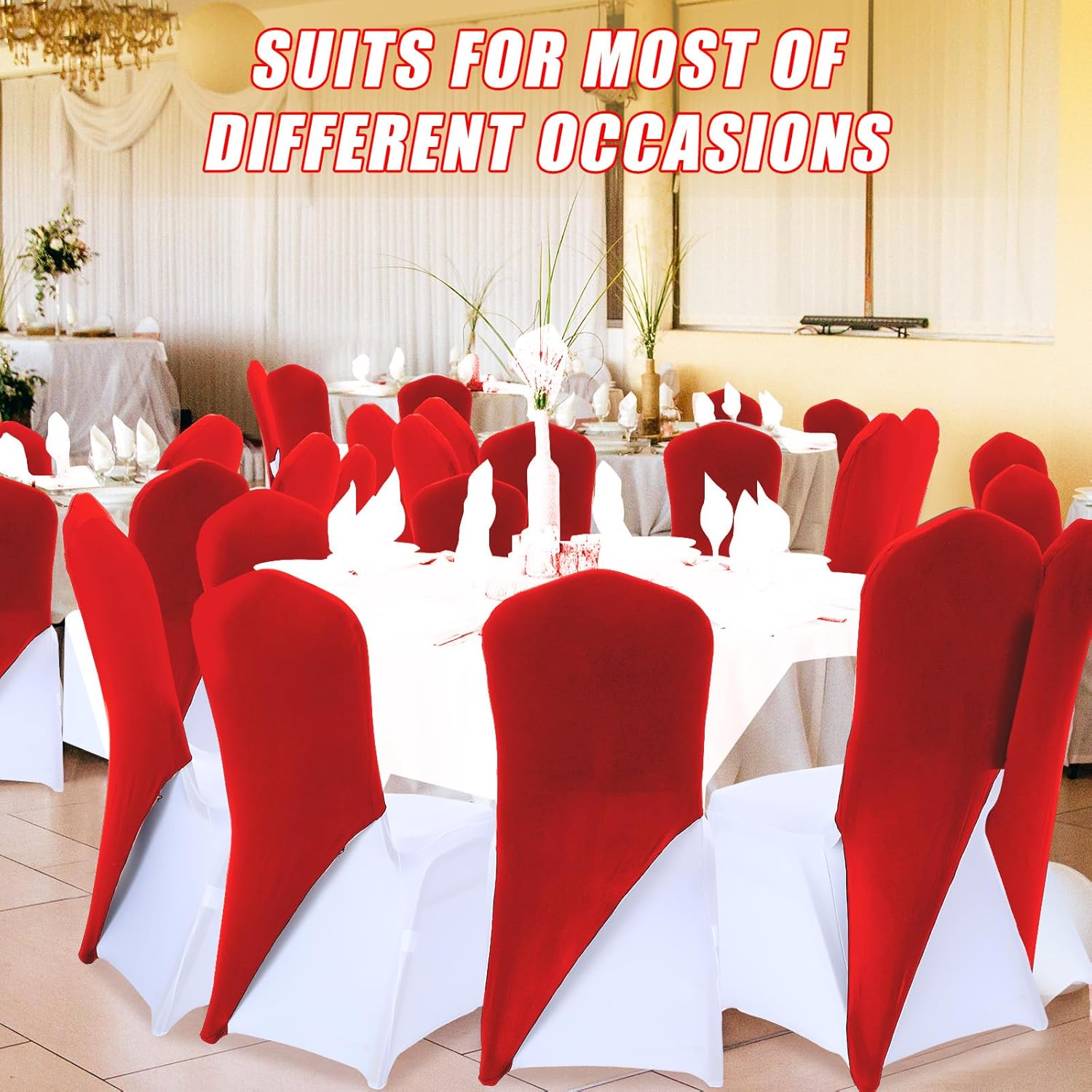 Mindsoft 20 Pcs Chair Cap Covers Spandex Chair Hood Sash Hat Bands Folding Stretch Elastic Cover for Wedding Holidays Banquet Party Celebration (Red)