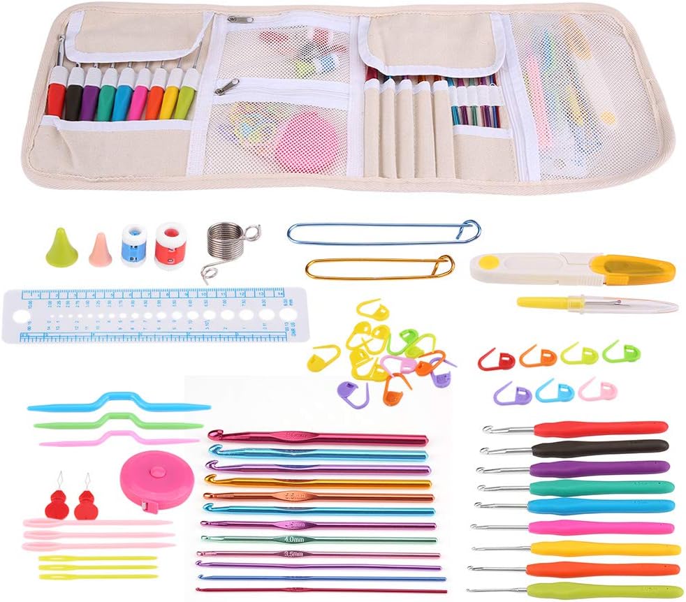 TOPINCN Crochet Hook Set Hooks Needle Aluminum Knitting Tool Ergonomic Soft Grip Handles Knitting Needles Kit Accessories & Case for Beginner