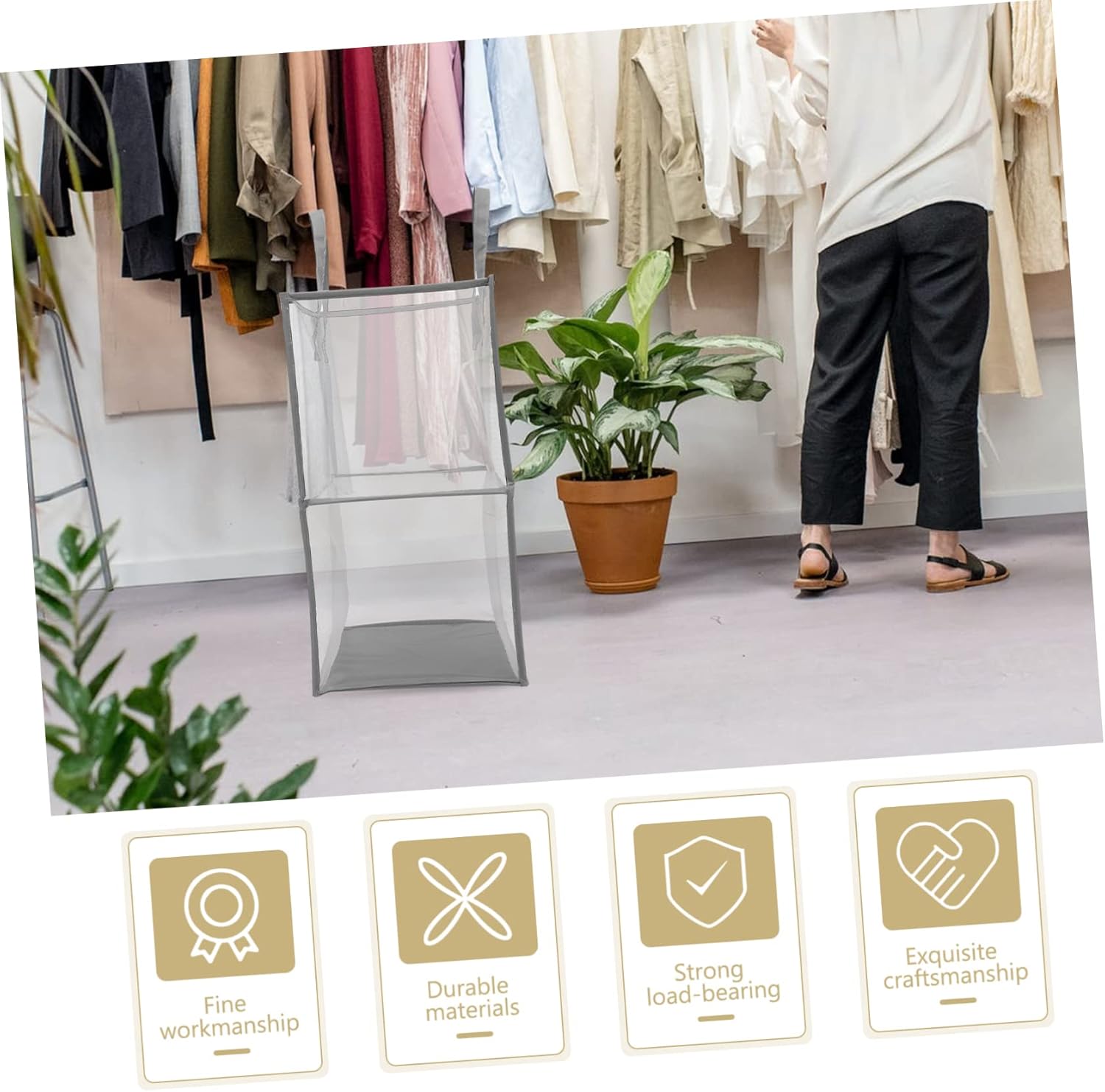 Foldable Grey Mesh Laundry Basket with Handles PP and Polyester Clothes Hamper for Bedroom and Spaces Large Capacity Storage for Clothes and Blankets Space Saving Home Organizer