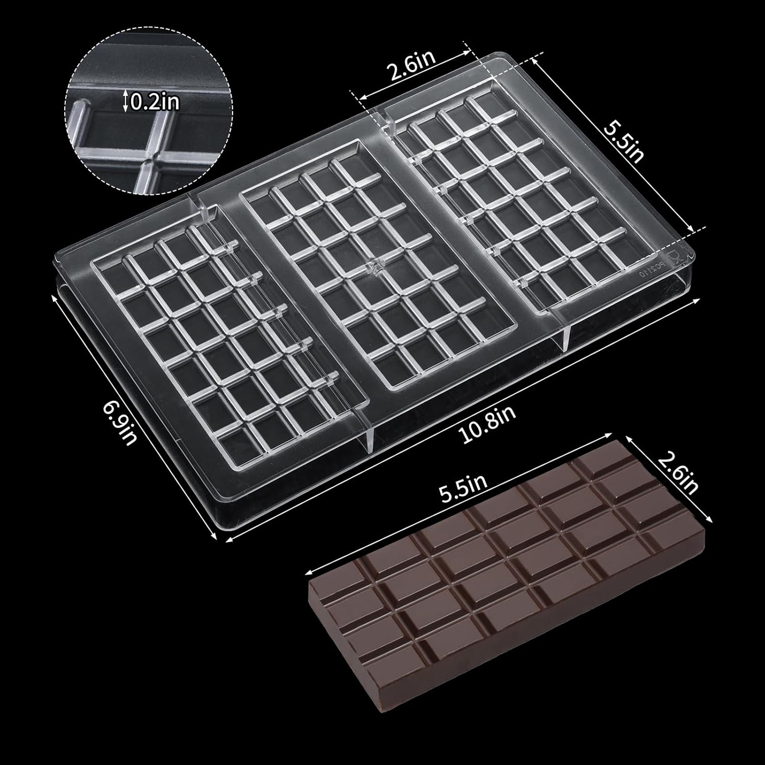 Polycarbonate Mold For Dubai Chocolates Making 3-Cavities Professional Chocolate Bar Mold Filling Break Apart PC Candy Chocolate Bar Mould for Dubai Bars Energy Bar Maker Candy Mould - Image 2