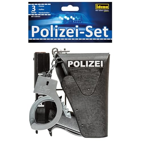 Idena 8040007 - Set de policía, pistola, funda y esposas, set de juego, fiesta temática, carnaval
