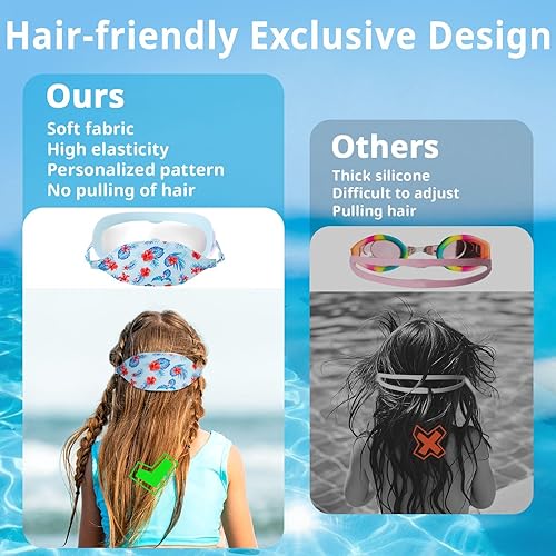 Miniatura 3 de Pixel Panda 2 Pack Kids Swim Goggles with Fabric Strap for 6-14, Anti-Fog Anti-UV No Hair Pulling Wide View Swimming Goggles