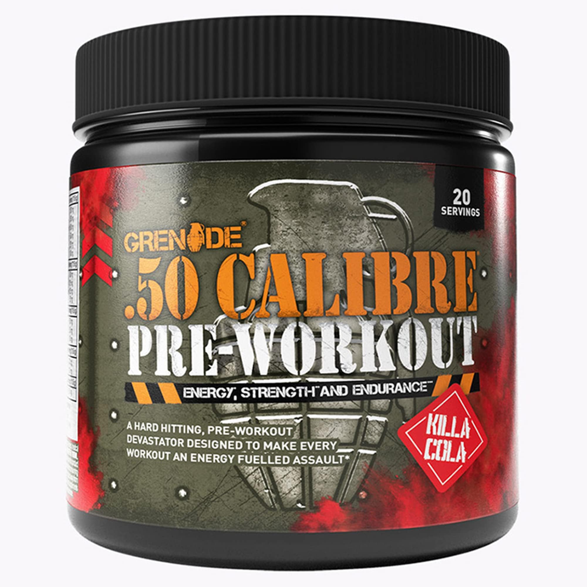 Grenade 50 Calibre Pre Workout Devastation With Added Arginine HCL, L-Citrulline, Glycrol, Creatine & BETA ALANINE For Both MEN & WOMEN - Killa Cola, 20 Servings