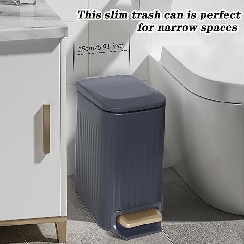 Miniatura 10 de Cubo de basura pequeño y estrecho con tapa para baño, papelera de acero inoxidable de 1.6 galones con tapa de cierre suave, cubo de basura delgado