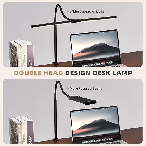Miniatura 4 de Lámpara LED de escritorio para oficina en casa, luz de arquitecto de doble cabezal con abrazadera, luz de clip para monitor de computadora, 3 modos