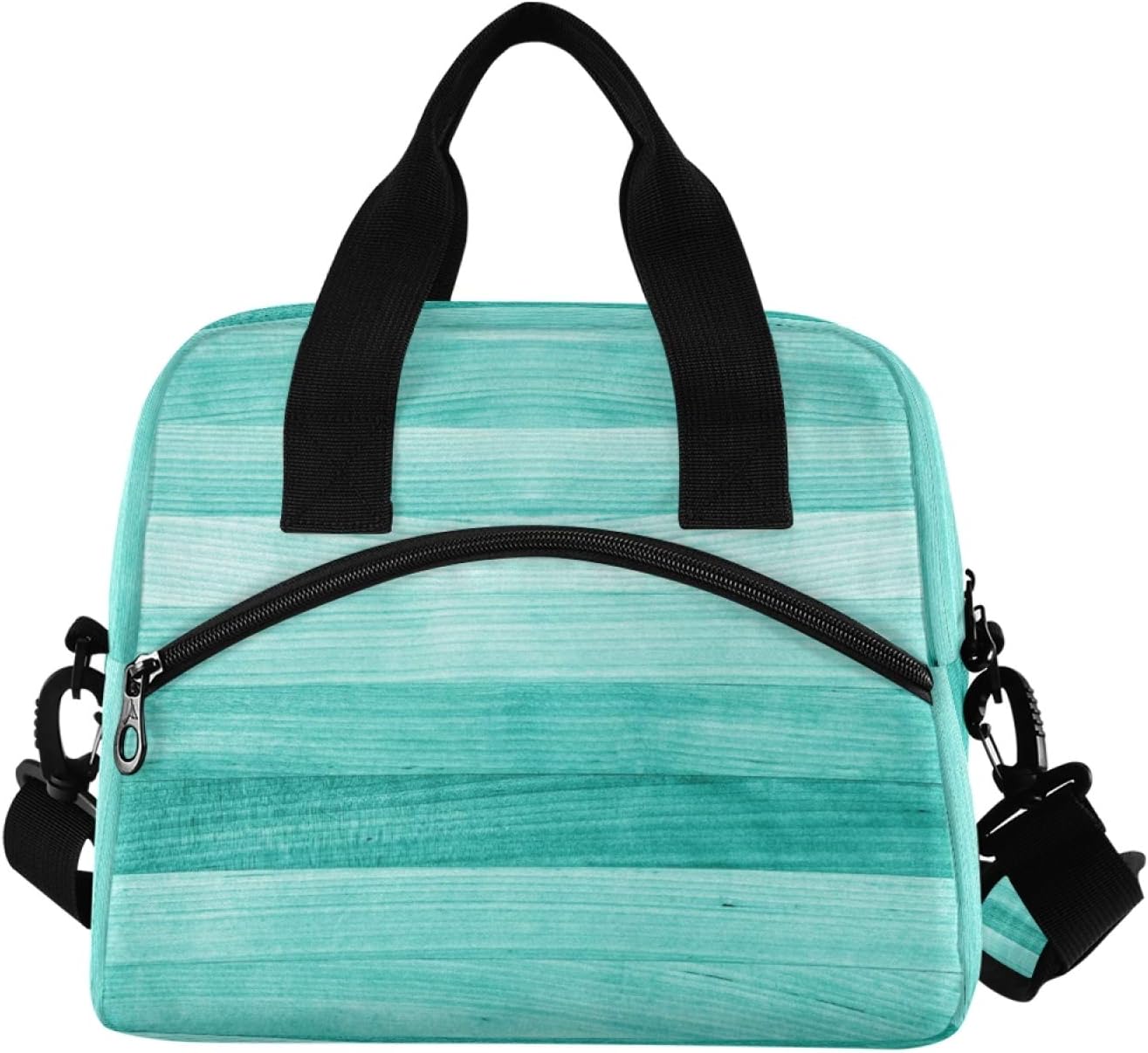 senya Teal Turquoise Wood Lunch Bag Insulated Reusable Tote Bag for Girls Boys Women Men Thermal Cooler Bag with Adjustable Strap for Work School