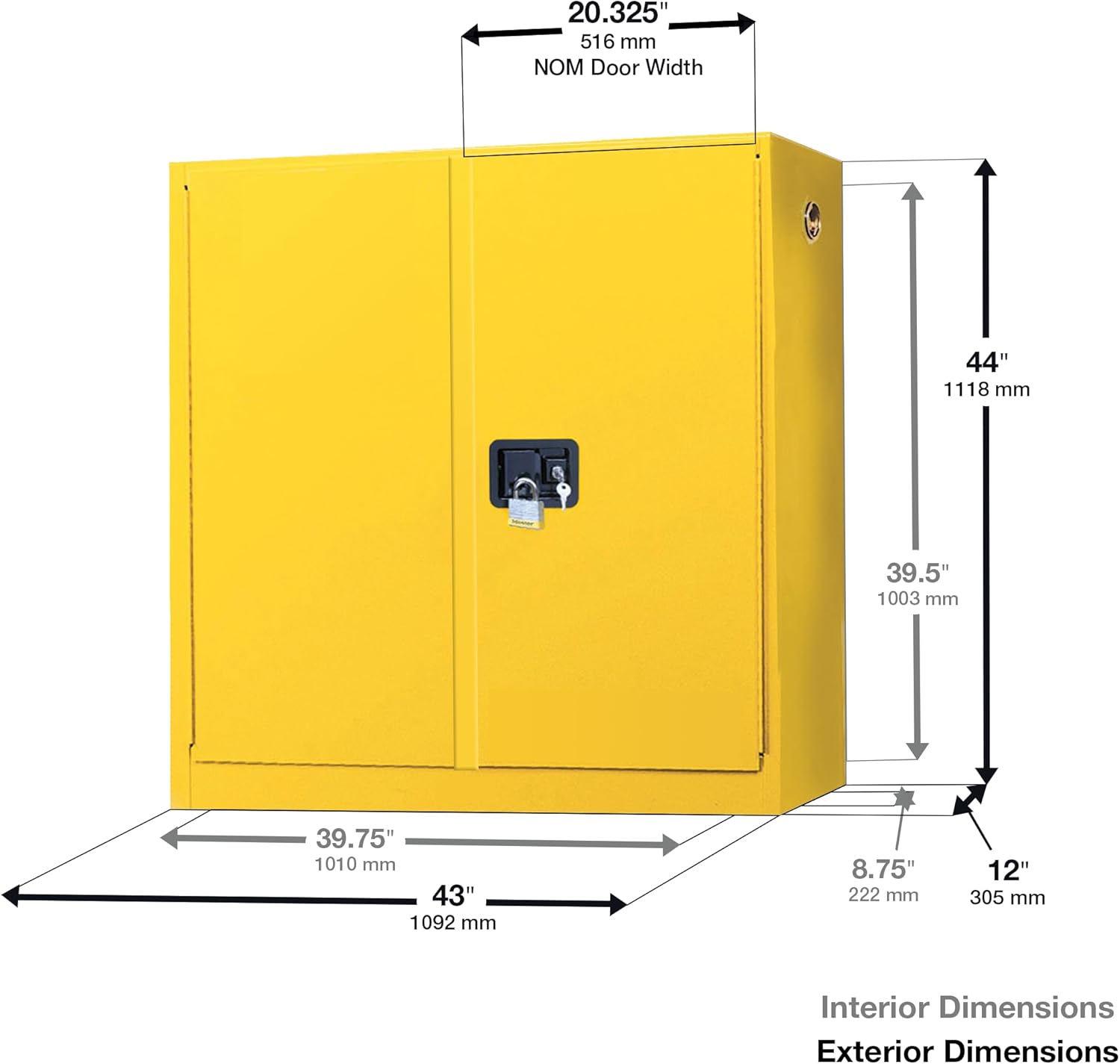 Eagle American Made 24 Gallon F﻿lammable Liquid Storage Cabinet, Self-Close Wall Mount Fireproof Cabinet for Schools, Garages, Manufacturing Facilities, 43" x 12" x 44", 1975X