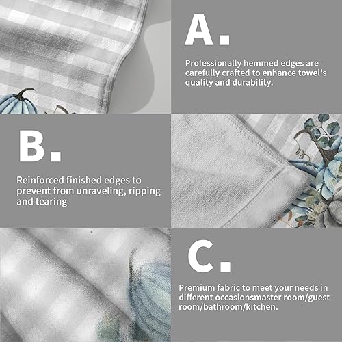 Miniatura 4 de Toallas de mano de calabaza azul turquesa, toallas de cocina con diseño de búfalo blanco y gris, toalla de mano decorativa para baño, para granja,