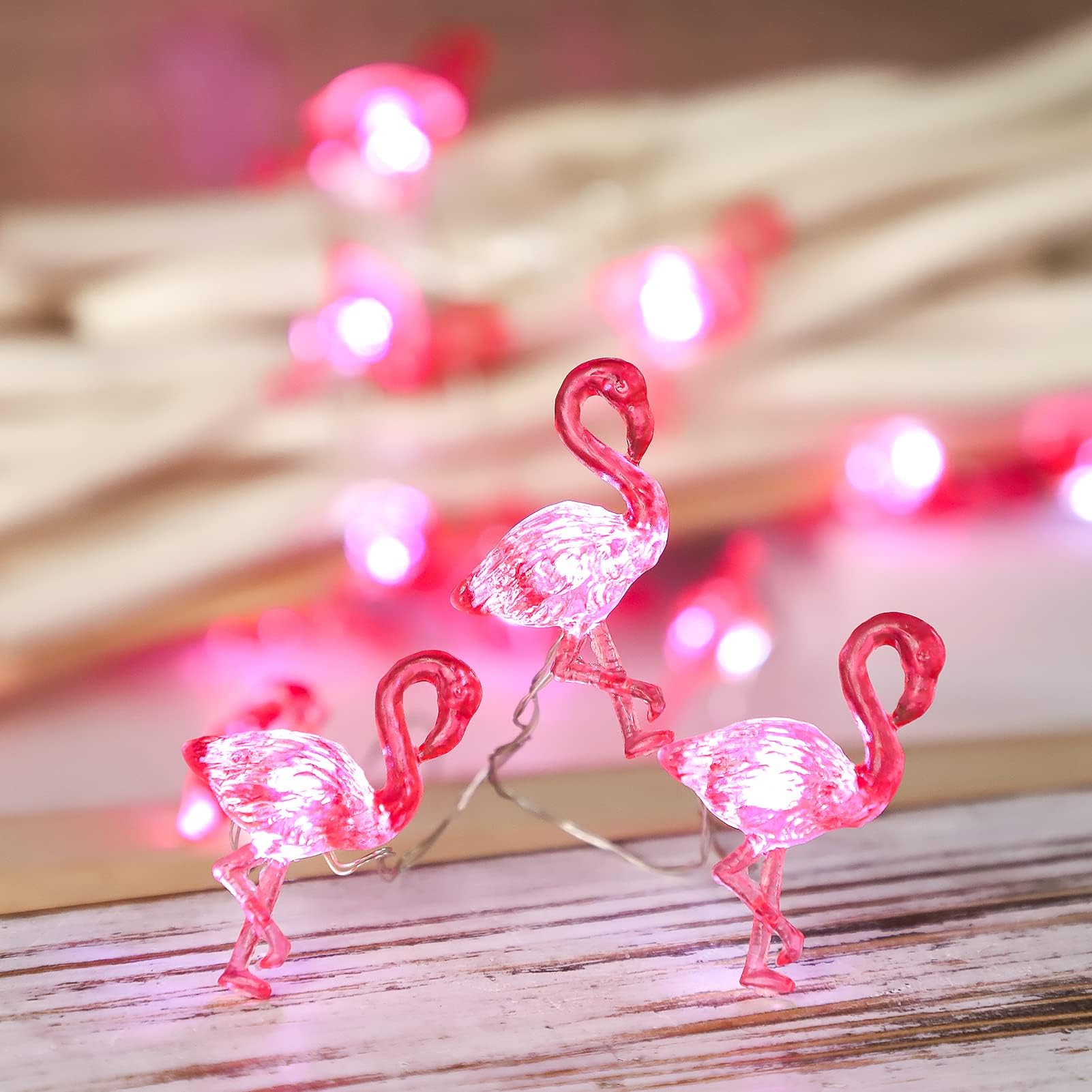 FLAVCHARM Pink Flamingo String Lights Battery Operated with Remote Fairy Lights 10ft 30LEDs USB Plug-in Summer Tropic Themed Flamingo Decor Lights for Home Party Gifts Decorations