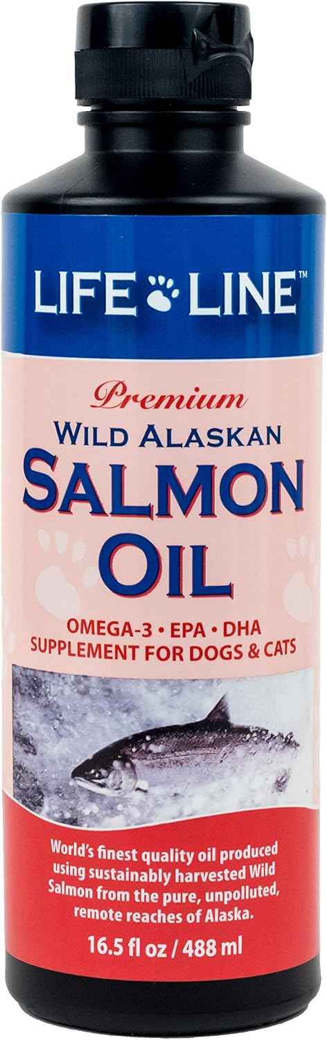Life Line Pet Nutrition Wild Alaskan Salmon Oil Omega-3 Supplement for Skin & Coat – Supports Brain, Eye & Heart Health in Dogs & Cats,…