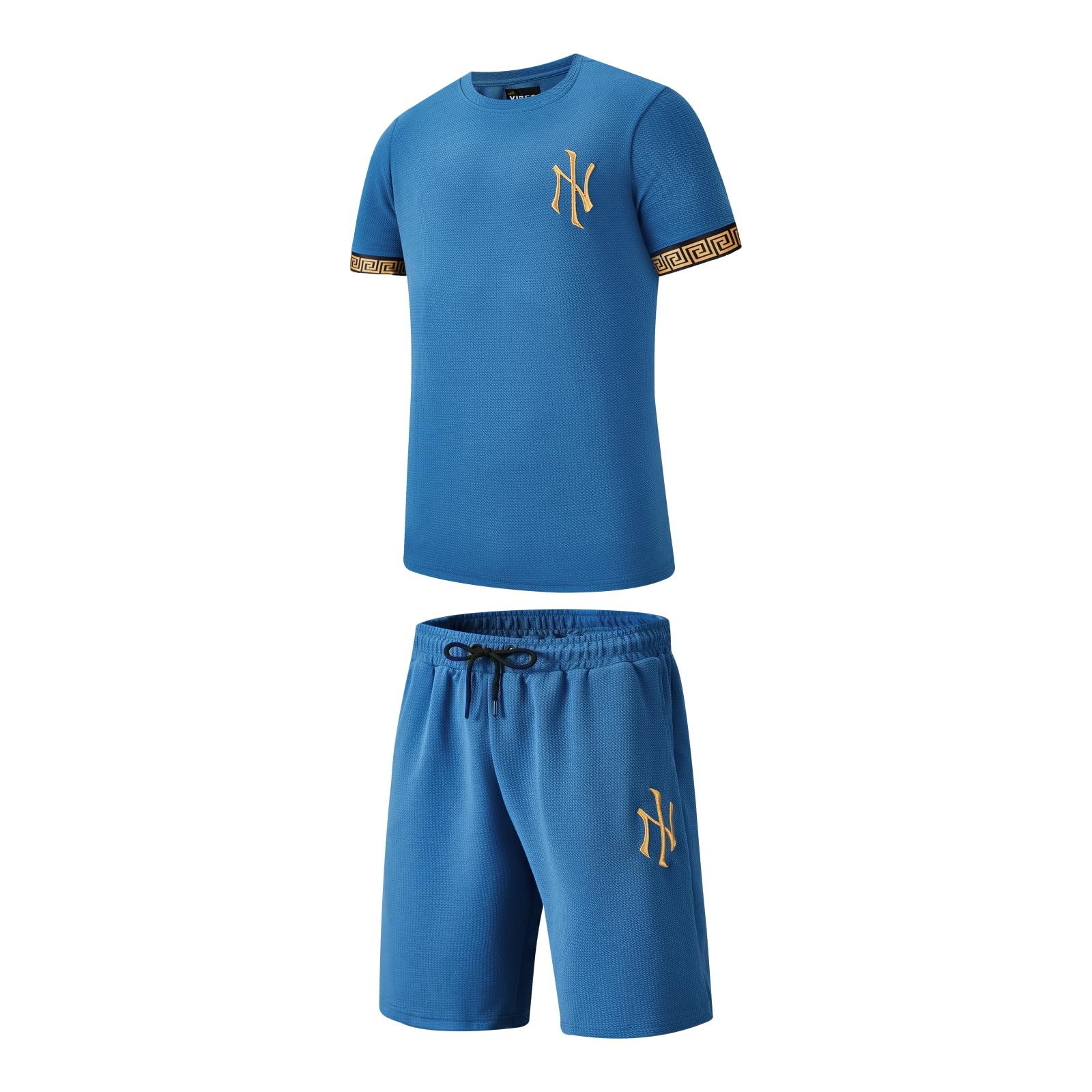 Vibes Men's T-Shirt & Shorts Set Mens Summer Tracksuit Textured Waffle Material Premium Short and T Shirt Summers Outfit for Men Size S M L XL XXL (Blue, S)
