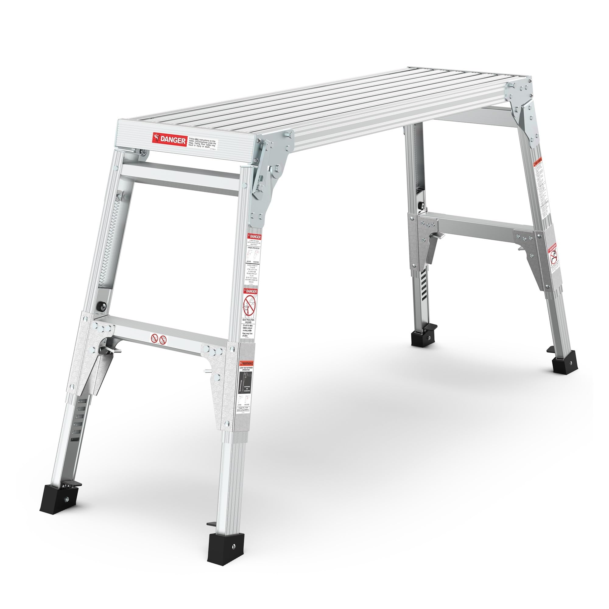 Plataforma de trabajo de aluminio, taburete de gran tamaño, plataforma de andamio con capacidad para 225 libras, banco de trabajo portátil plegable, patas telescópicas de 40" de ancho y 22" - 27,5"