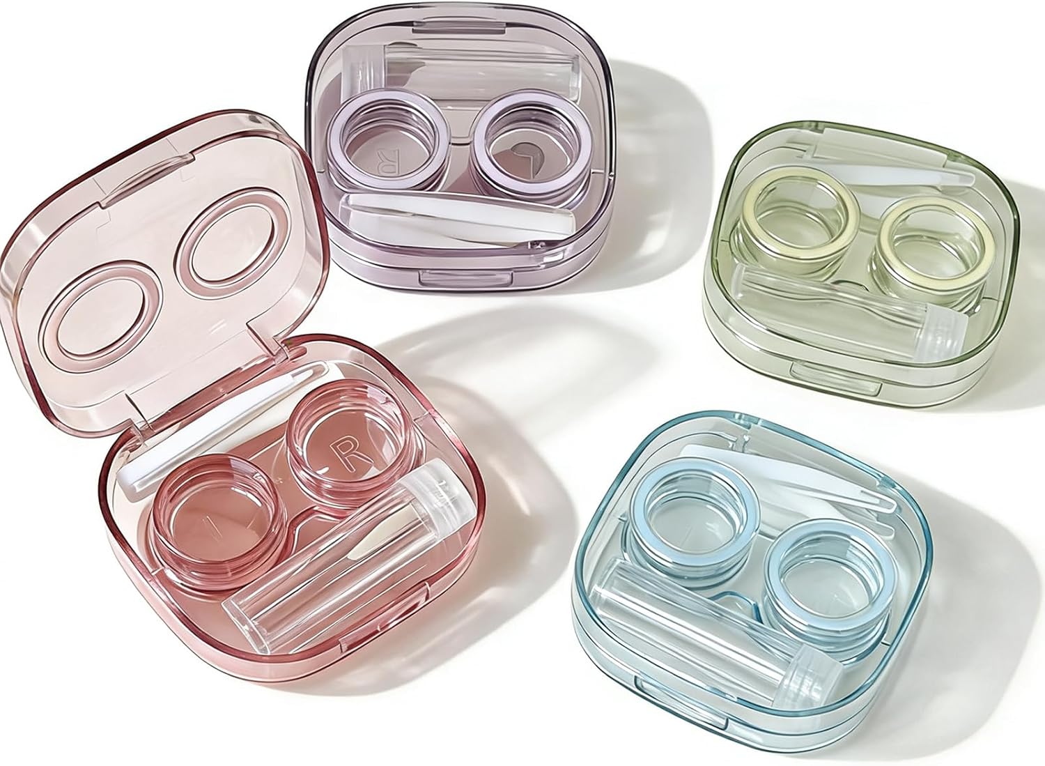 Contact Lens Case, Travel Size Cute Colored Contact Lenses Applicator Remover Tool Kit with Solution Bottle for Daily Outdoor (4 Pack)