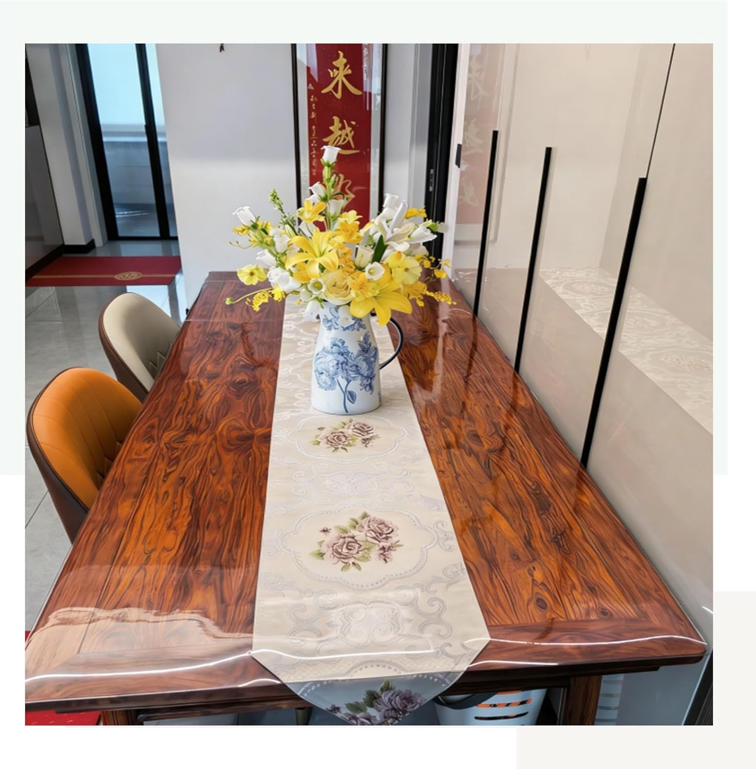 43x108in Clear Plastic Protector, 2mm PVC Vinyl Heat Resistant Transparent Desk Mat for Wood Furniture Dining Room Table Top Protection, Can Be Trimmed to Fit Irregular Occasion