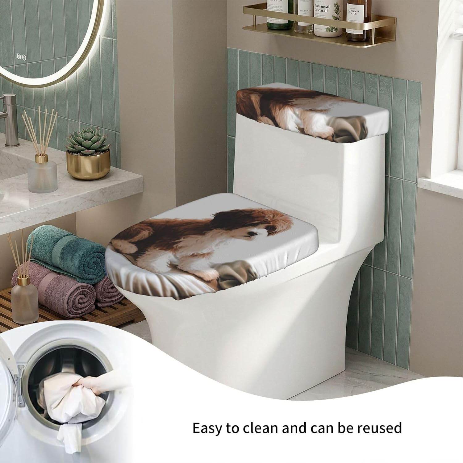 2 Pcs Toilet Lid Cover And Toilet Tank Cover Washable For Bathroom Decor image 5