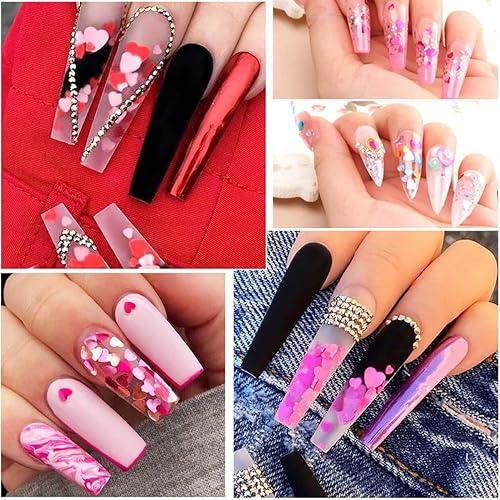 Miniatura 3 de 6 rejillas corazón 3D lentejuelas con purpurina corazón blanco y dorado calcomanías de arte de uñas calcomanías de uñas para el día de San Valentín