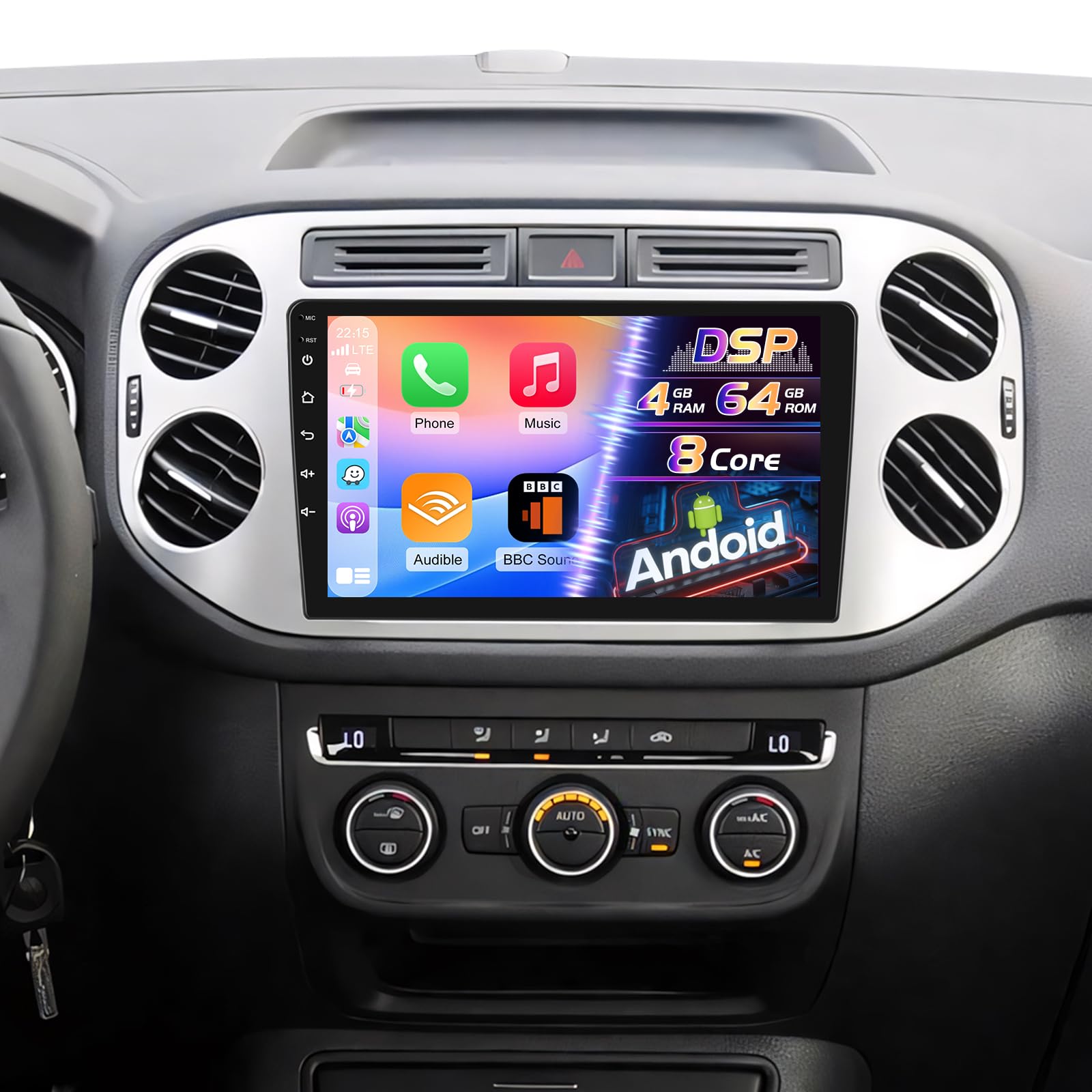 Photo 1 of [Qualcomm 8 Core 4+64G] Car Radio for VW Tiguan 2010-2015 with Wireless Carplay and Android Auto - 9 Inch 1280 * 720 IPS Touchscreen Android Car Stereo - DSP/GPS Navi/WiFi/SWC + AHD Backup Camera