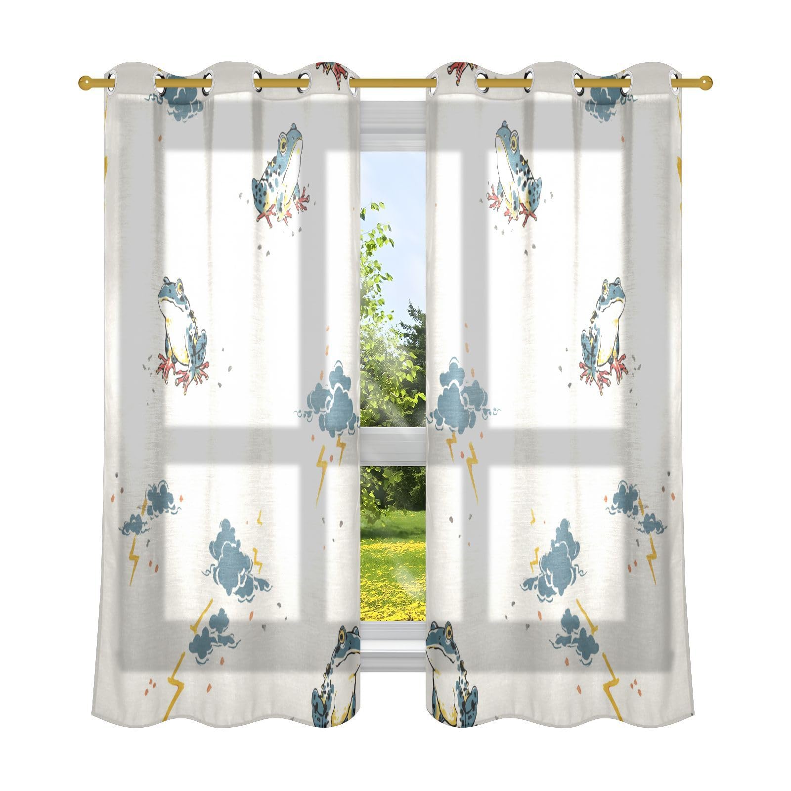 Cortinas decorativas de granja para tratamientos de ventanas, estilo japonés, rana blanco roto de 160 cm de largo, 2 paneles