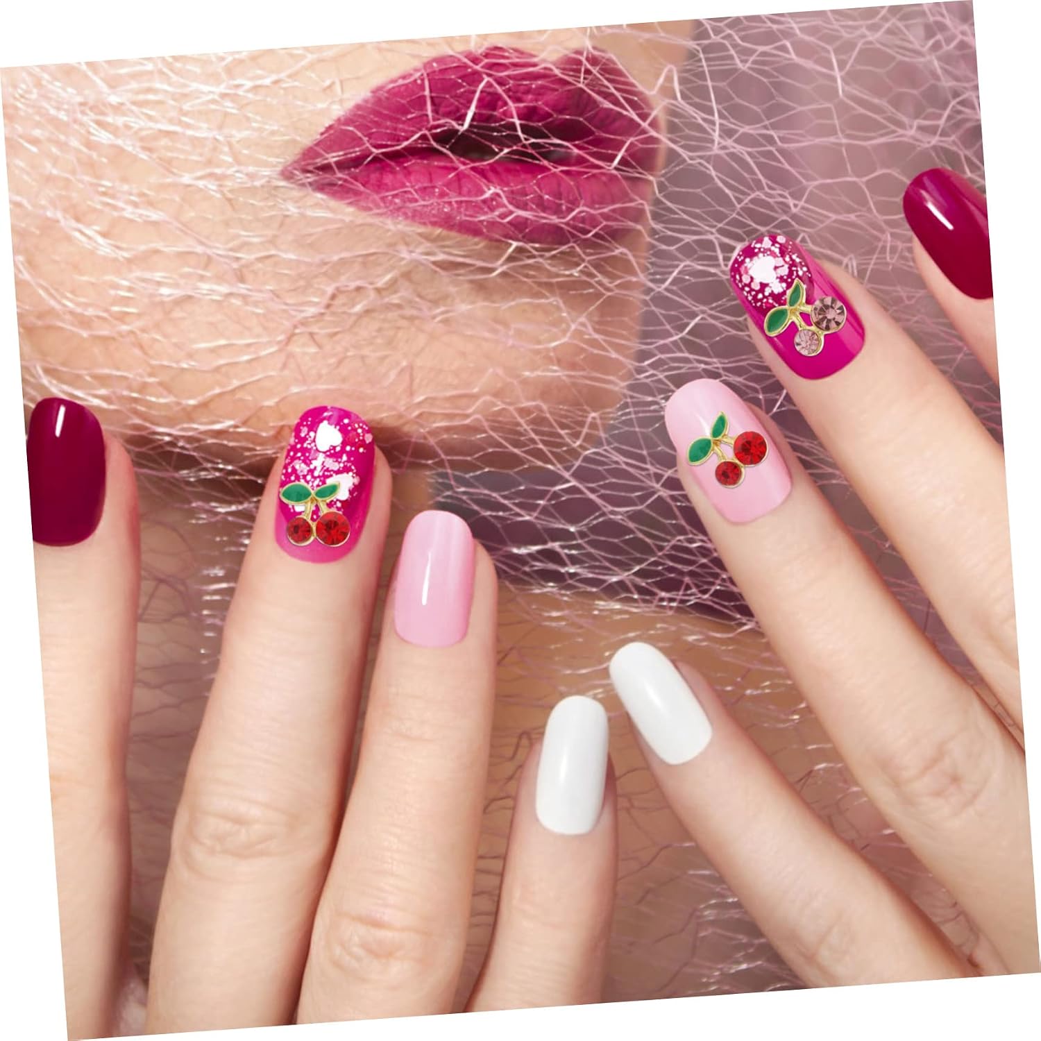36pcs Nail Jewelry Cherry Nail Charms Slices Women Charm Studs DIY Manicure Accessories