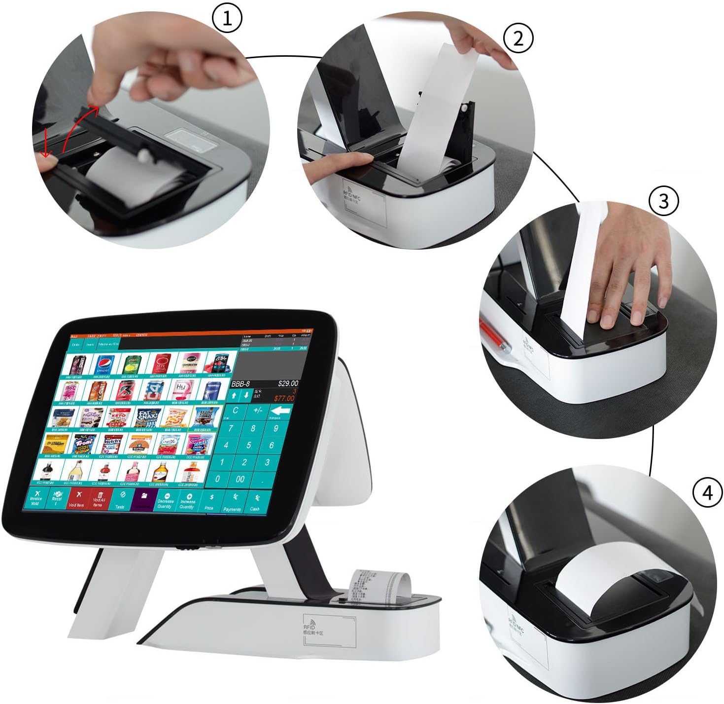 (Ship from USA) POS Cash Register 15'' Touch Screen Windows PC with Built-in 2 1/4'' Thermal Receipt Printer for Retail Businesses SET04