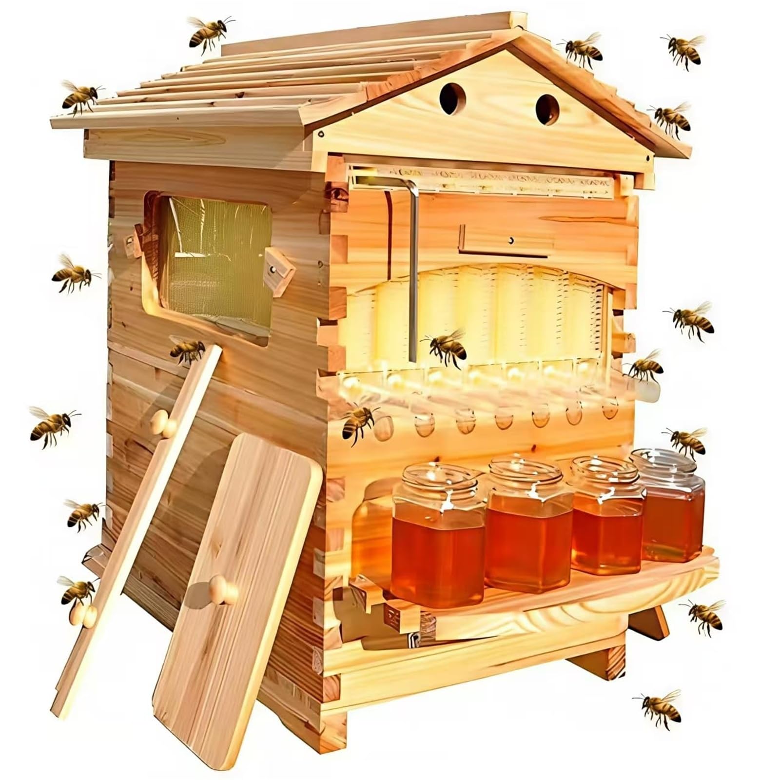 Beehive Starter Kit - Casetta automatica in legno per alveare con telaio per apicoltura, include 7 pettini rivestiti in cera e forniture essenziali