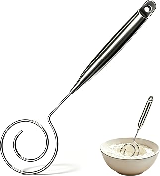 Seamless Danish Dough Whisk 11" - Stainless Steel Sourdough Whisk - for Sourdough Bread, Pizza, Pastry, Cake & Biscuits - Dishwasher Safe Kitchen Mixing Tool