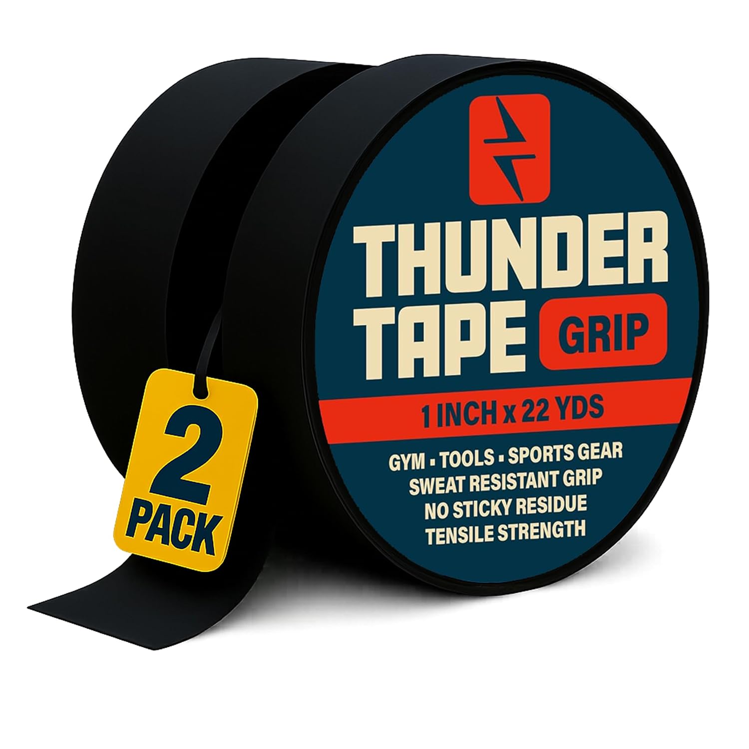 ThunderTape 2-Pack Grip Tape for Automotive Tools, Steering Wheels, Handles & Wires - Sweat-Resistant No Residue Black Cloth 1x66ft