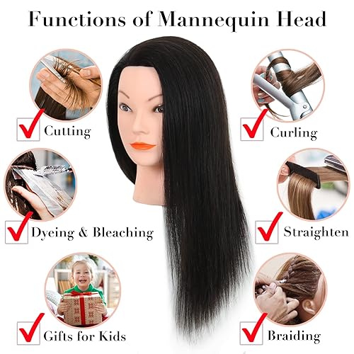 Miniatura 6 de Cabeza de maniquí con cabello humano  Cabeza de maniquí cosmetológico de 20 a 22 pulgadas con cabello humano 100% real para corte de práctica de