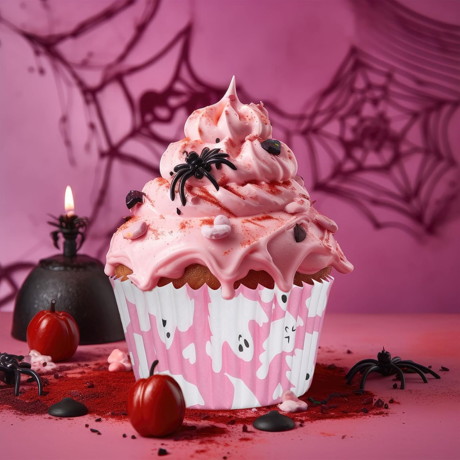 JarThenaAMCS 300Pcs Halloween Cupcake Liners Pink White Ghost Baking Cups Wrappers Greaseproof Muffin Liners for Halloween Party Supplies