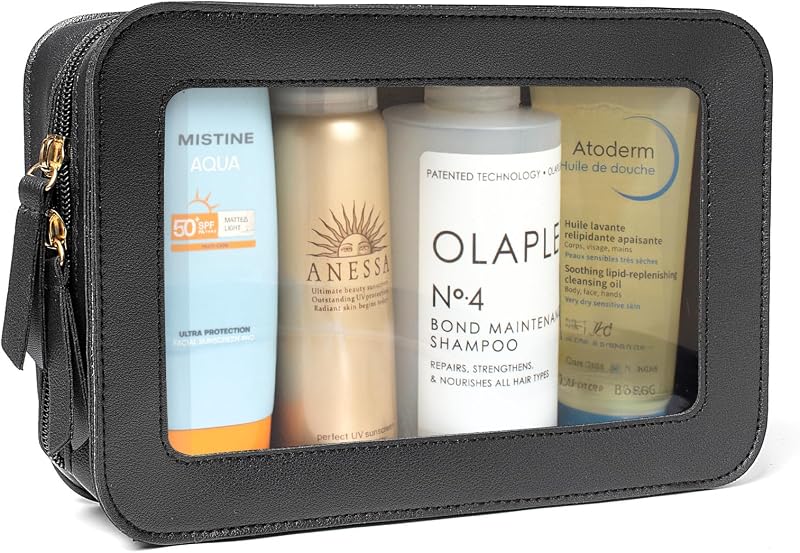 Necessaire transparente LETGO para viagem com zíper, preta