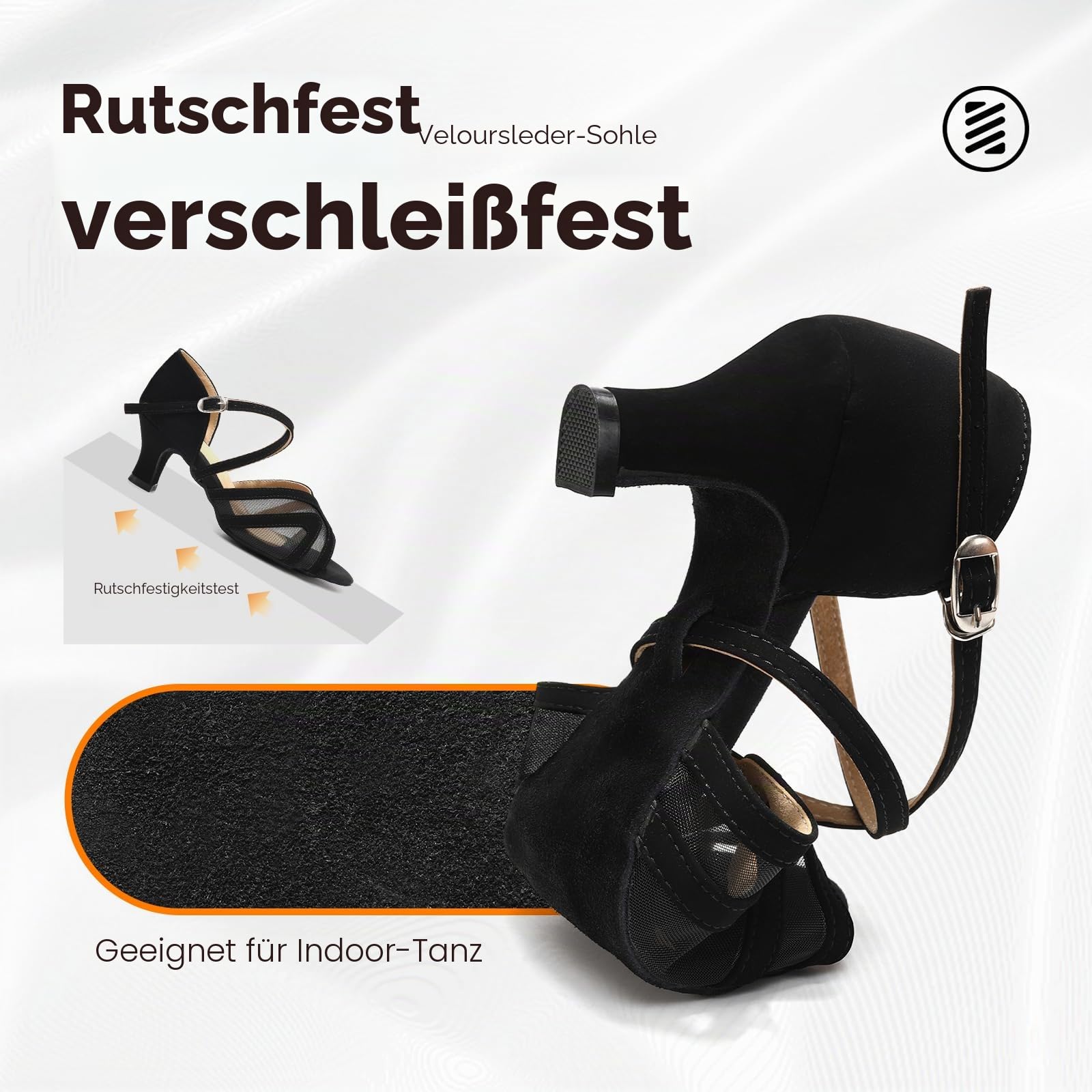Damen Tanzschuhe Latein Leder Bequem Schwarz mit 5cm Absatz Offen Tanzschuhe