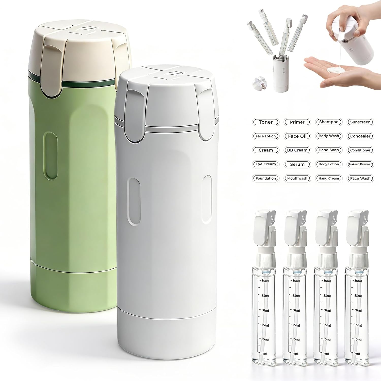 4 in 1 Travel Dispenser Bottle, 2026 New Travel Accessory, Multi-Compartment Toiletries Container, Portable Leak Proof Travel Bottles for Personal Care Products for Travelers (Multicolor)