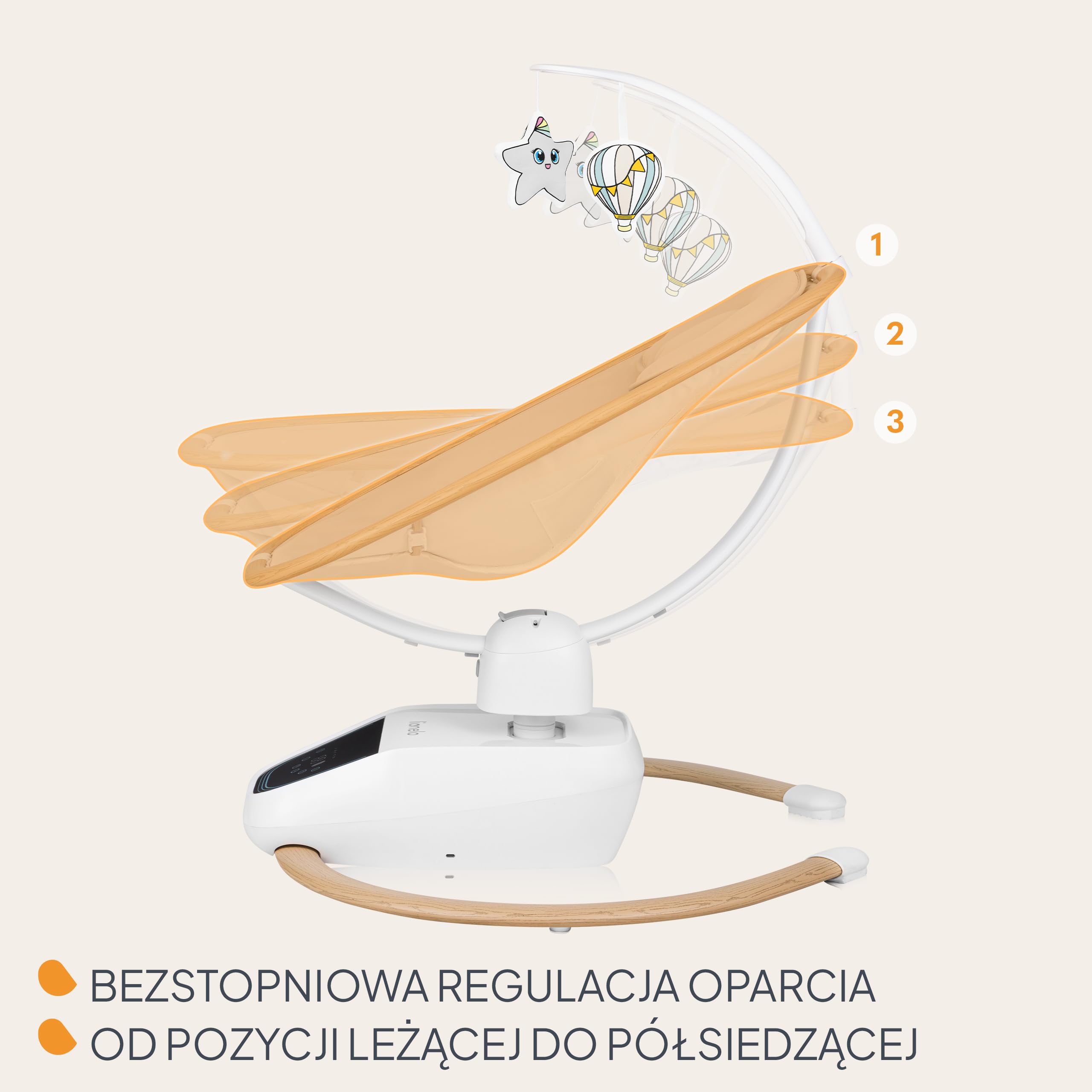 LIONELO OLIVIA Elektryczny Bujaczek Niemowlęcy do 9 kg Leżaczek dla Dzieci Regulacja Pochylenia, Naturalne Kołysanie, 4 Prędkości, Ergonomiczne Siedzisko, 13 Melodii, 2 Zabawki, Pilot
