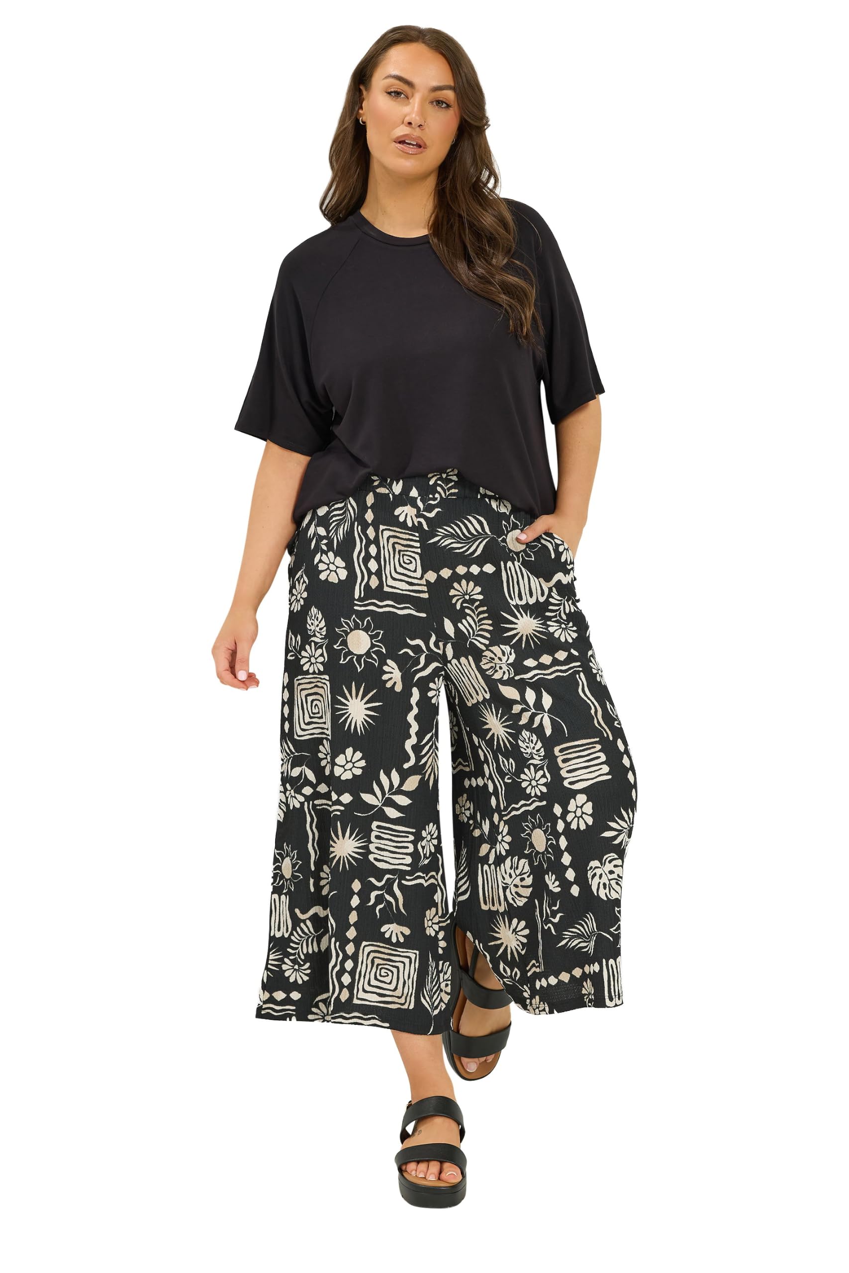 Yours - Women's - Culottes - 18 - Black - Printed Textured