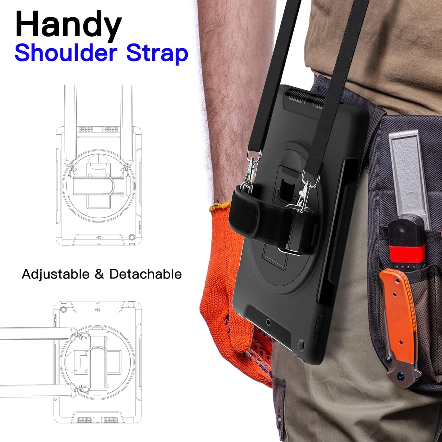 JETech Case for iPad 9.7-Inch (6th/5th Generation, 2018/2017 Model) with Built-in Screen Protector, Protective Shockproof Rugged Tablet Cover, 360° Rotating Hand Strap Stand (Black) - Image 7