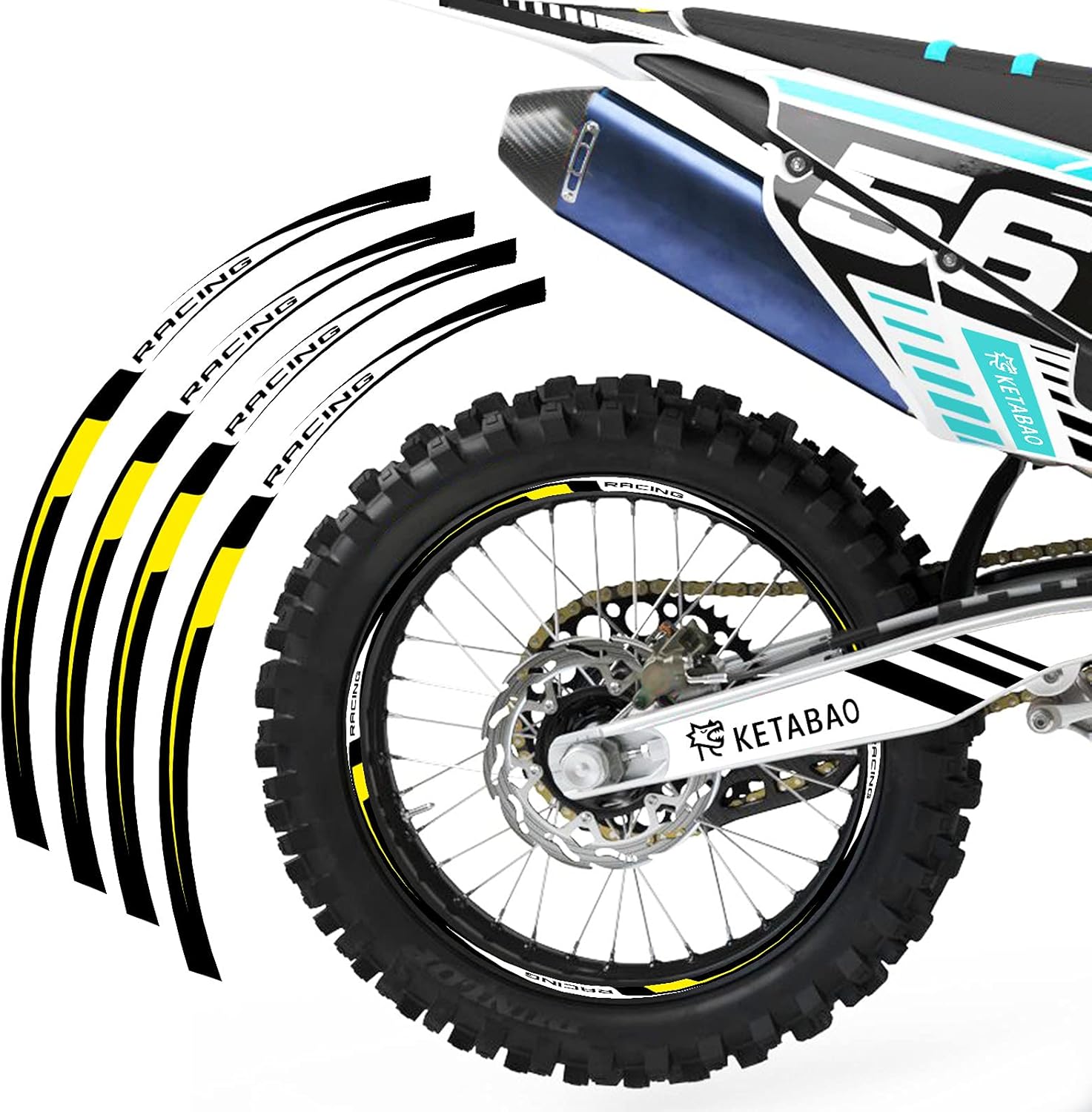 KETABAO MX Bike Rim Tape R02 Decals Stickers Protector 21 18 inch Compatible with KLX300 R KLX400 R KLX450R (Yellow)