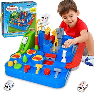 لعبة سيارات سباق للأولاد الصغار، ألعاب مغامرات سيارات، بازل ألعاب مغناطيسية مع سيارتين صغيرتين، ألعاب تعليمية لمرحلة ما قبل المدرسة، هدايا للأولاد والبنات بعمر 4-6 سنوات من فيرويسدون (لون أزرق)