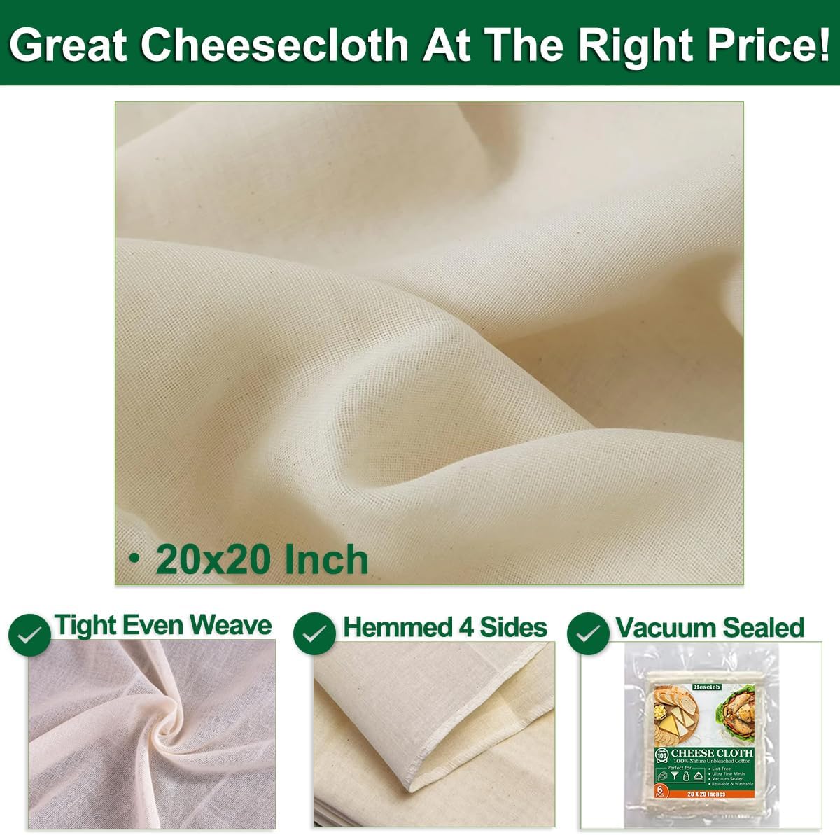 2 Pcs Cheese Cloths, 36x36Inch, SGS Tested 100% Unbleached Cotton Cheesecloth for Straining with 4 Hemmed Edges, Grade 100 Ultra-Fine Mesh Cloth, Reusable Cheese Cloth for Cooking,Crafts - 9 Sq.Ft