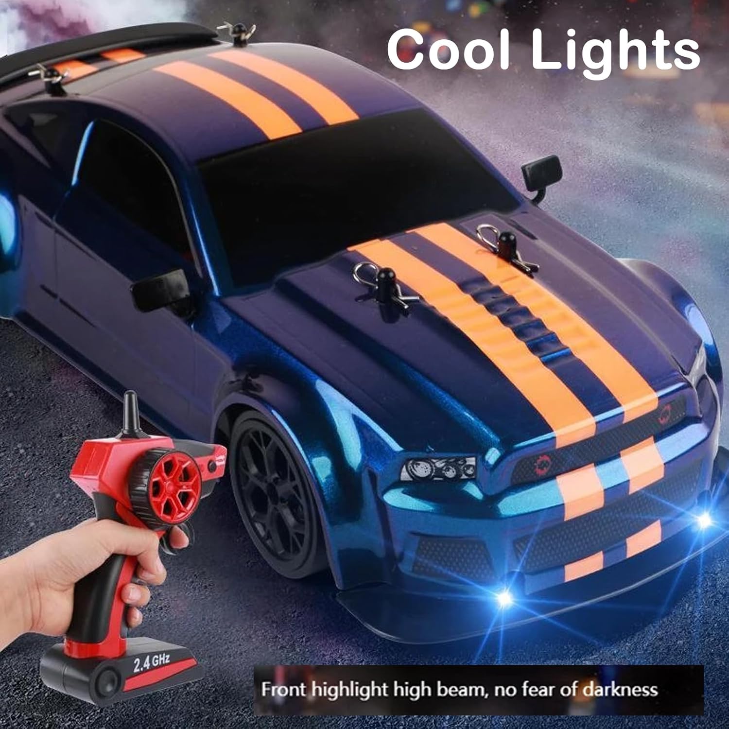 RC Drift Car, 4 WD High Speed 30 KM/H Remote Control Car,1:14 Scale Drifting Tires Racing Sport Toy, 2.4GHz RC Racing Car with Cool Lighting for Adults Teen