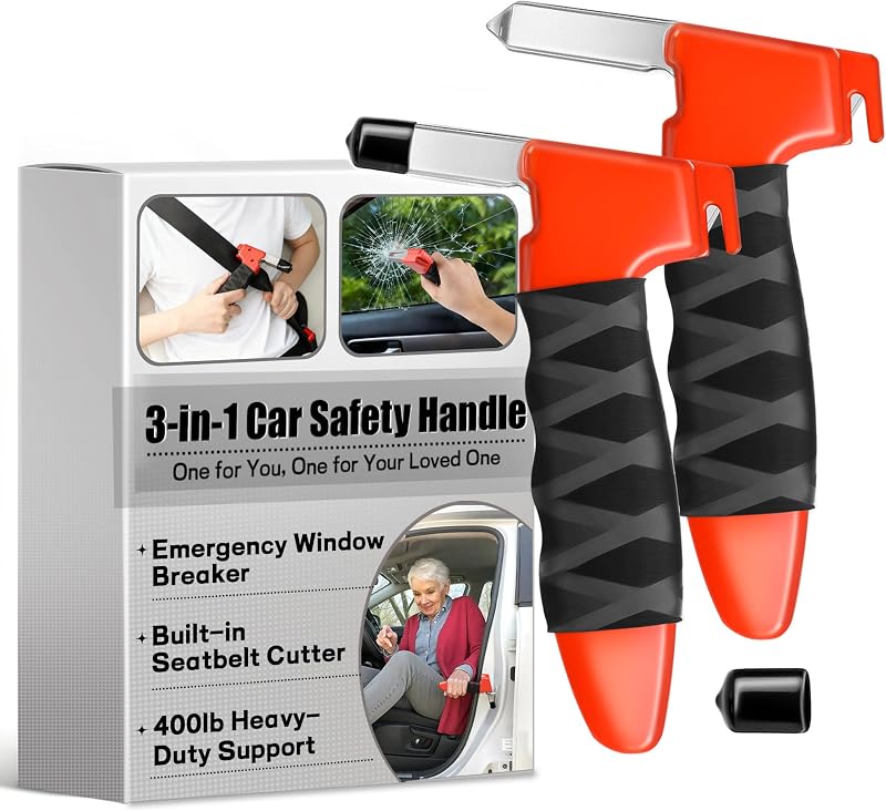 Alça de apoio para porta de carro Discount Parts Direct com quebra-vidro e cortador de cinto – Kit com 2