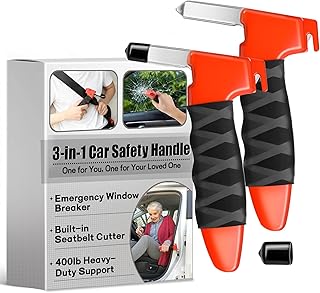 Car Door Handle For Elderly, 2 Pack 3-in-1 Car Handle Assist, Car Window Breaker Seatbelt Cutter, Saving Your Life in Critical Moments, Portable Auto Cane for Seniors, Heavy-Duty 400lbs, Non-Slip Grip