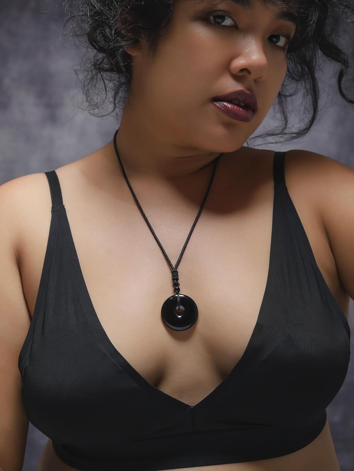 MINACHI Black Obsidian Geometric O Ring Circle Pendant Necklace with Braided Cord, Protective Amulet Jewelry Gift for Men and Women - Image 6