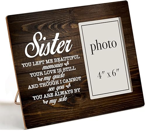 Nurawo Regalos conmemorativos para hermanas, regalo de condolencias por pérdida de hermana, marco de fotos de madera para mesa o pared (para fotos